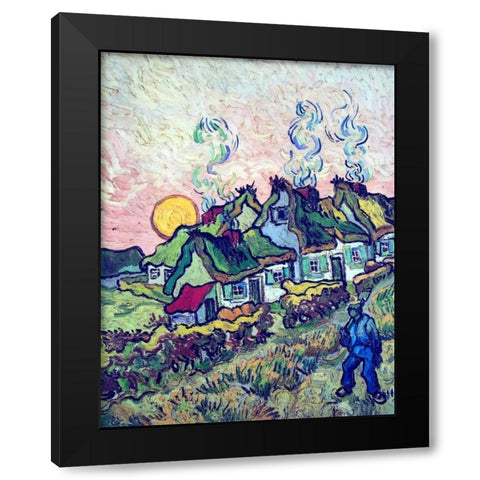 Figure And Houses Black Modern Wood Framed Art Print with Double Matting by Van Gogh, Vincent