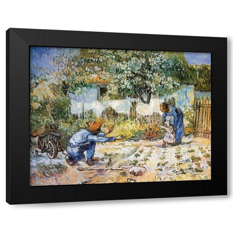 First Steps Black Modern Wood Framed Art Print with Double Matting by Van Gogh, Vincent