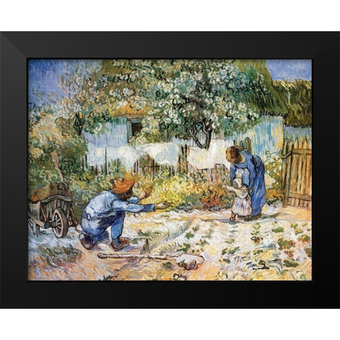First Steps Black Modern Wood Framed Art Print by Van Gogh, Vincent