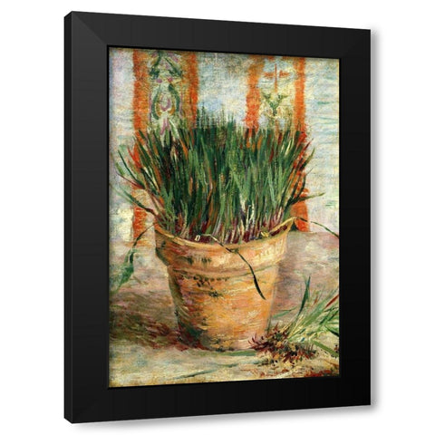 Flowerpot With Chives Black Modern Wood Framed Art Print by Van Gogh, Vincent