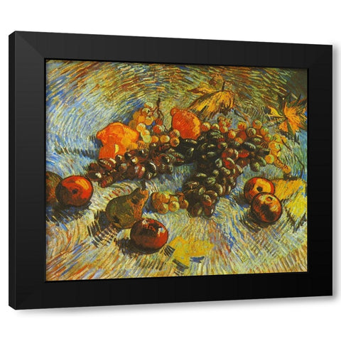 Grapes Apples Pear Lemons Black Modern Wood Framed Art Print by Van Gogh, Vincent