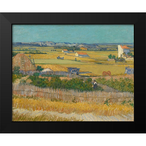 Harvest At La Crau And Montmajour Black Modern Wood Framed Art Print by Van Gogh, Vincent