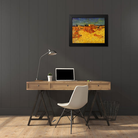 Harvest In Provence Black Modern Wood Framed Art Print by Van Gogh, Vincent