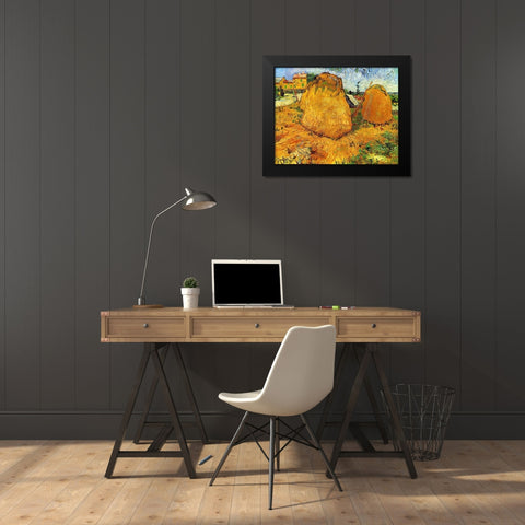 Haystacks In Provence Black Modern Wood Framed Art Print by Van Gogh, Vincent