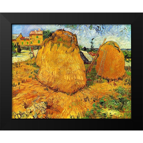 Haystacks In Provence Black Modern Wood Framed Art Print by Van Gogh, Vincent