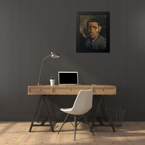 Head Of A Man Black Modern Wood Framed Art Print by Van Gogh, Vincent