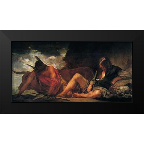 Mercury And Argus Black Modern Wood Framed Art Print by Velazquez, Diego