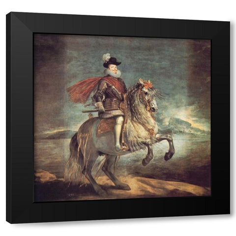Philip III On Horseback Black Modern Wood Framed Art Print by Velazquez, Diego