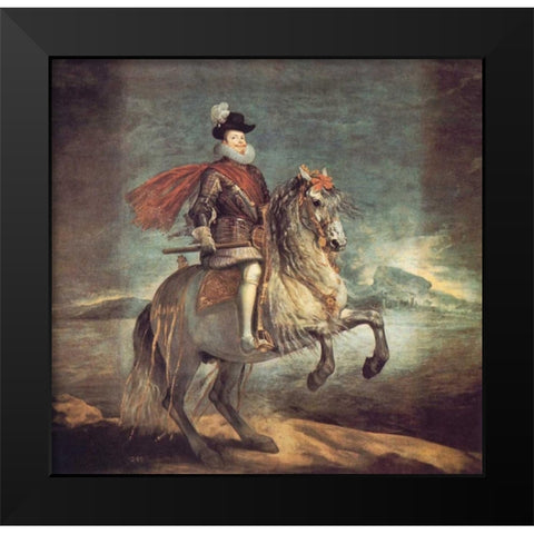 Philip III On Horseback Black Modern Wood Framed Art Print by Velazquez, Diego