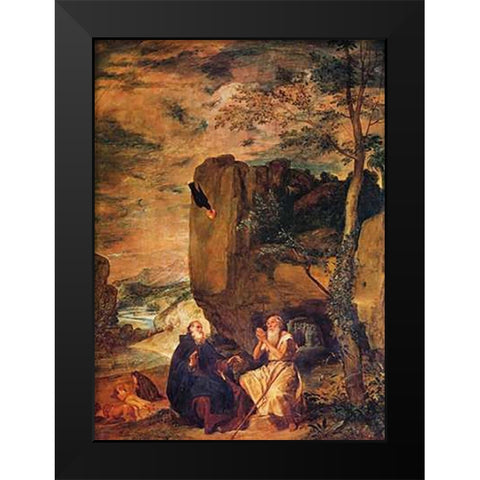 Saint Anthony Abbot And Saint Paul The Hermit Black Modern Wood Framed Art Print by Velazquez, Diego