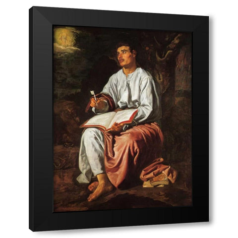 Saint John The Evangelist On The Island Of Patmos Black Modern Wood Framed Art Print with Double Matting by Velazquez, Diego