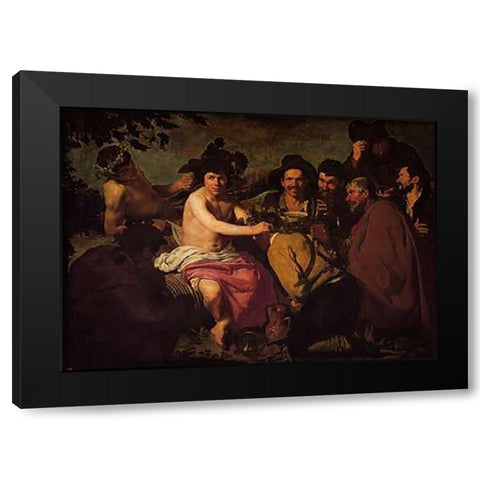 The Drinkers Black Modern Wood Framed Art Print with Double Matting by Velazquez, Diego
