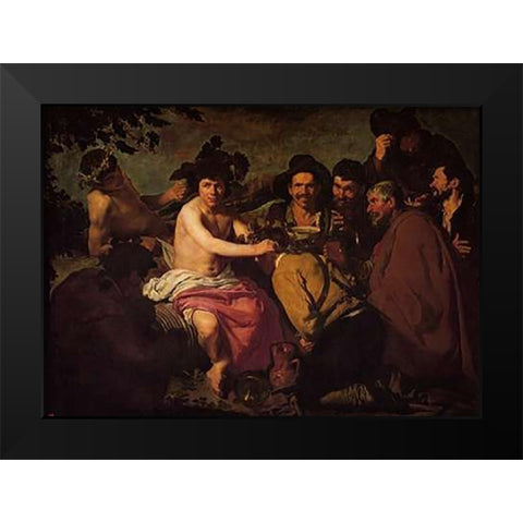 The Drinkers Black Modern Wood Framed Art Print by Velazquez, Diego