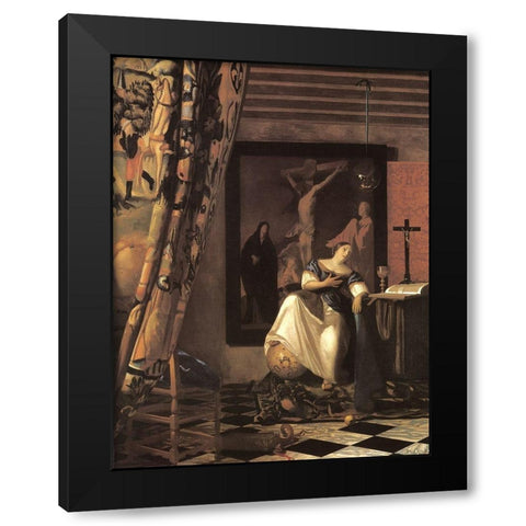 Allegory Of Faith Black Modern Wood Framed Art Print with Double Matting by Vermeer, Johannes