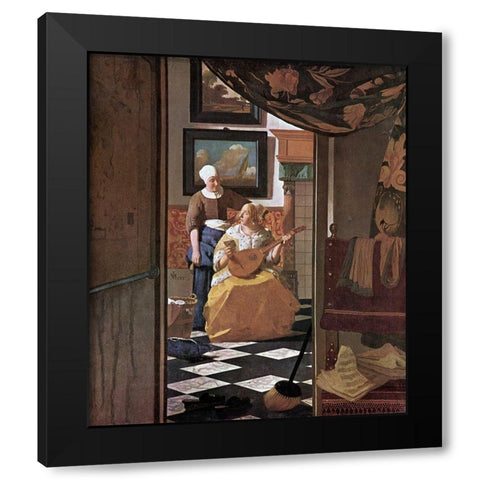 The Love Letter Black Modern Wood Framed Art Print with Double Matting by Vermeer, Johannes
