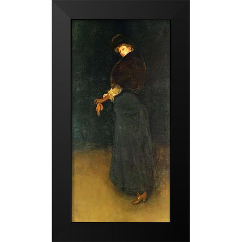 Arrangement In Black La Dame Au Brodequin Jaune 1882 Black Modern Wood Framed Art Print by Whistler, James McNeill