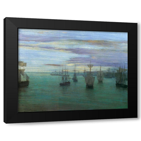 Crepuscule In Flesh Colour And Green Valparaiso 1866 Black Modern Wood Framed Art Print by Whistler, James McNeill
