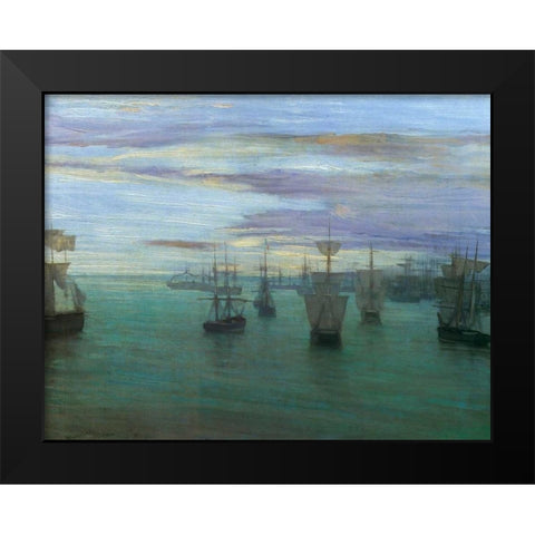 Crepuscule In Flesh Colour And Green Valparaiso 1866 Black Modern Wood Framed Art Print by Whistler, James McNeill