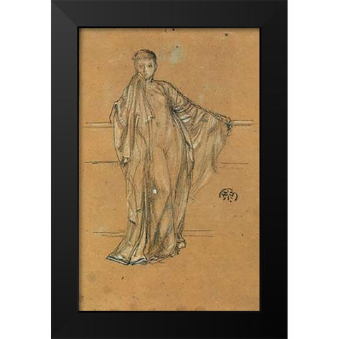 Draped Figure At A Railing 1868 Black Modern Wood Framed Art Print by Whistler, James McNeill