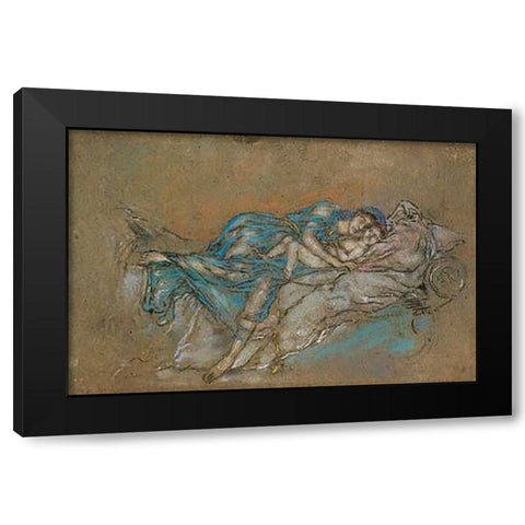 Mother And Child The Pearl 1880 Black Modern Wood Framed Art Print with Double Matting by Whistler, James McNeill