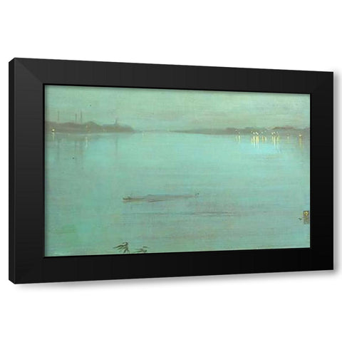 Nocturne Blue And Silver Cremorne Lights 1872 Black Modern Wood Framed Art Print with Double Matting by Whistler, James McNeill