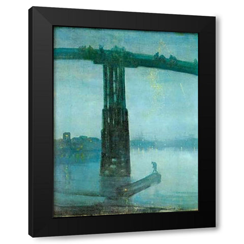 Old Battersea Bridge Black Modern Wood Framed Art Print with Double Matting by Whistler, James McNeill