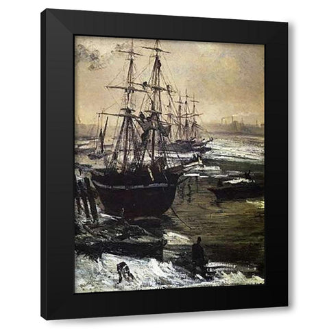 Thames On Ice Black Modern Wood Framed Art Print by Whistler, James McNeill