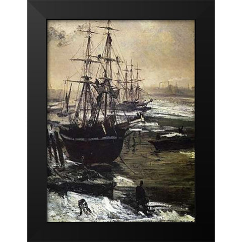 Thames On Ice Black Modern Wood Framed Art Print by Whistler, James McNeill