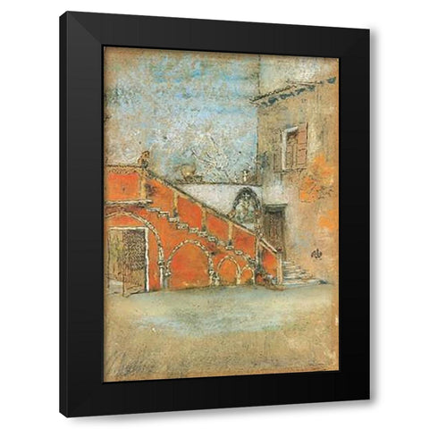 The Staircase Note In Red 1880 Black Modern Wood Framed Art Print with Double Matting by Whistler, James McNeill