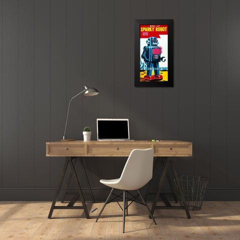 Sparky Robot Black Modern Wood Framed Art Print by Retrobot