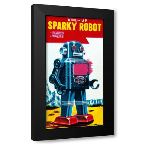 Sparky Robot Black Modern Wood Framed Art Print by Retrobot
