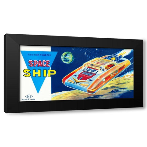 Friction Powered Space Ship SS-18 Black Modern Wood Framed Art Print by Retrobot