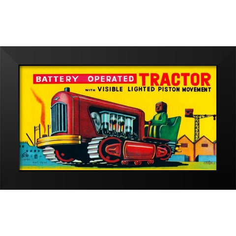 Battery Operated Tractor Black Modern Wood Framed Art Print by Retrobot