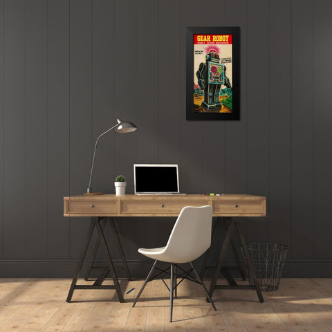Gear Robot Black Modern Wood Framed Art Print by Retrobot