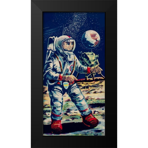 Moon Astronaut Black Modern Wood Framed Art Print by Retrobot