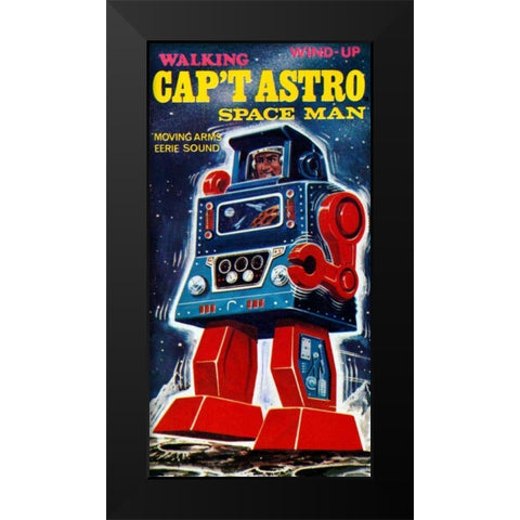 Cap t Astro Space Man Black Modern Wood Framed Art Print by Retrobot