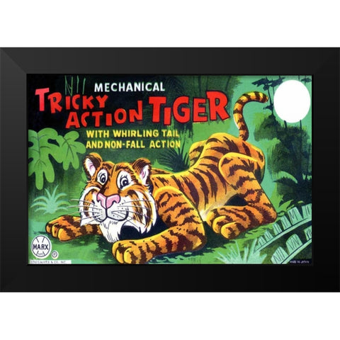 Tricky Action Tiger Black Modern Wood Framed Art Print by Retrobot