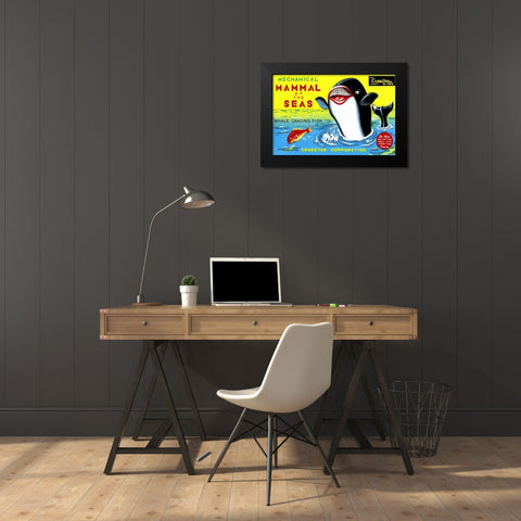 Mammal of the Seas: Whale Chasing Fish Black Modern Wood Framed Art Print by Retrobot