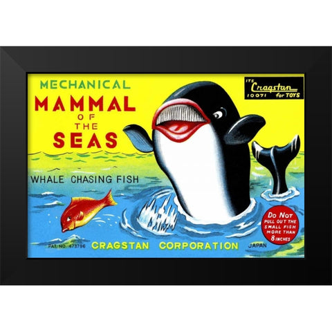Mammal of the Seas: Whale Chasing Fish Black Modern Wood Framed Art Print by Retrobot