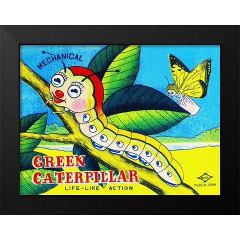 Mechanical Green Caterpillar Black Modern Wood Framed Art Print by Retrobot