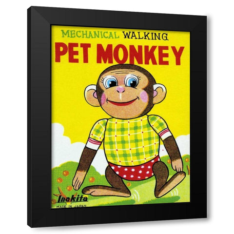 Mechanical Walking Pet Monkey Black Modern Wood Framed Art Print with Double Matting by Retrobot