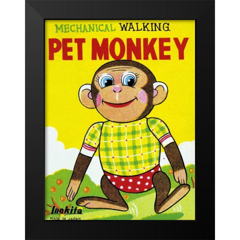 Mechanical Walking Pet Monkey Black Modern Wood Framed Art Print by Retrobot