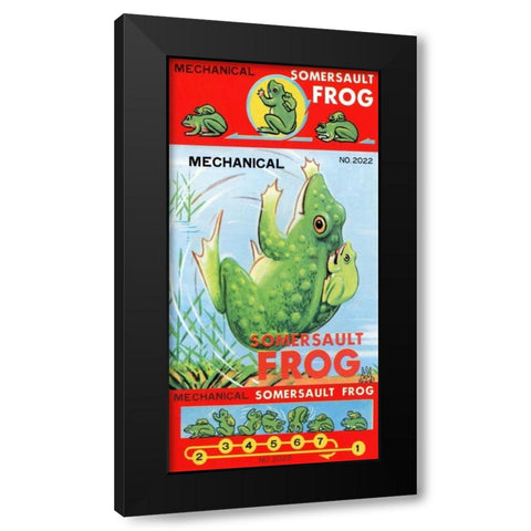 Mechanical Somersault Frog Black Modern Wood Framed Art Print by Retrobot