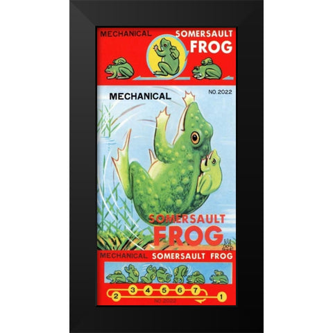 Mechanical Somersault Frog Black Modern Wood Framed Art Print by Retrobot