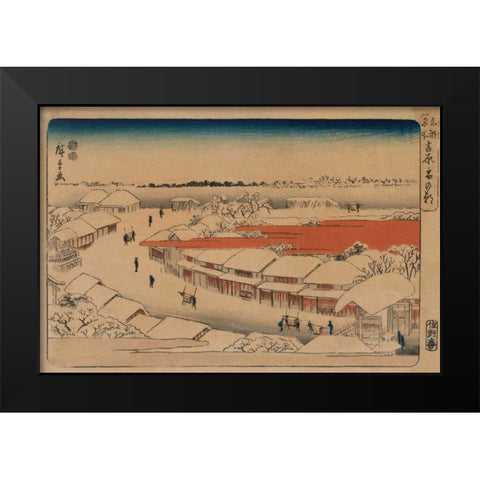 Morning snow at Yoshiwara Black Modern Wood Framed Art Print by Hiroshige, Ando