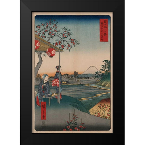 Fujimi Teahouse at Zoshigaya Black Modern Wood Framed Art Print by Hiroshige, Ando
