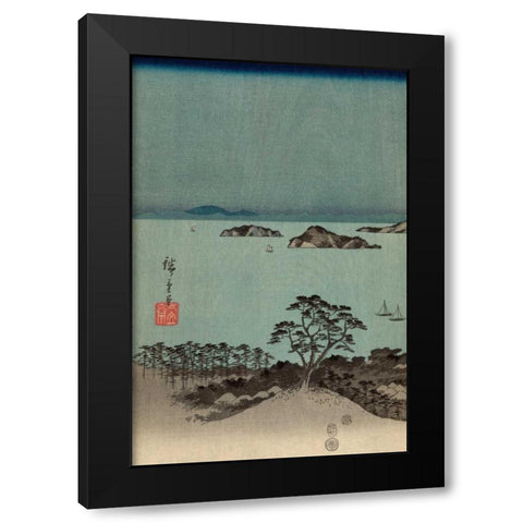 Evening view of the eight famous sites at Kanazawa in Musashi Province #1 Black Modern Wood Framed Art Print by Hiroshige, Ando