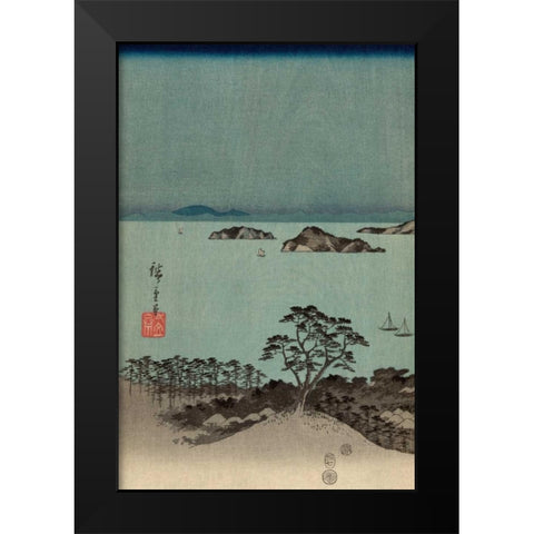 Evening view of the eight famous sites at Kanazawa in Musashi Province #1 Black Modern Wood Framed Art Print by Hiroshige, Ando