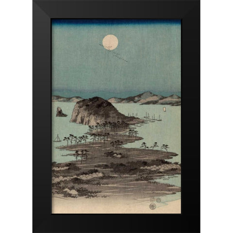 Evening view of the eight famous sites at Kanazawa in Musashi Province #2 Black Modern Wood Framed Art Print by Hiroshige, Ando