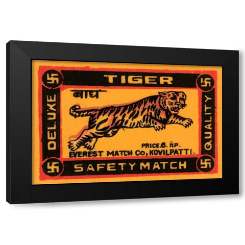 Tiger Safety Match Black Modern Wood Framed Art Print by Phillumenart